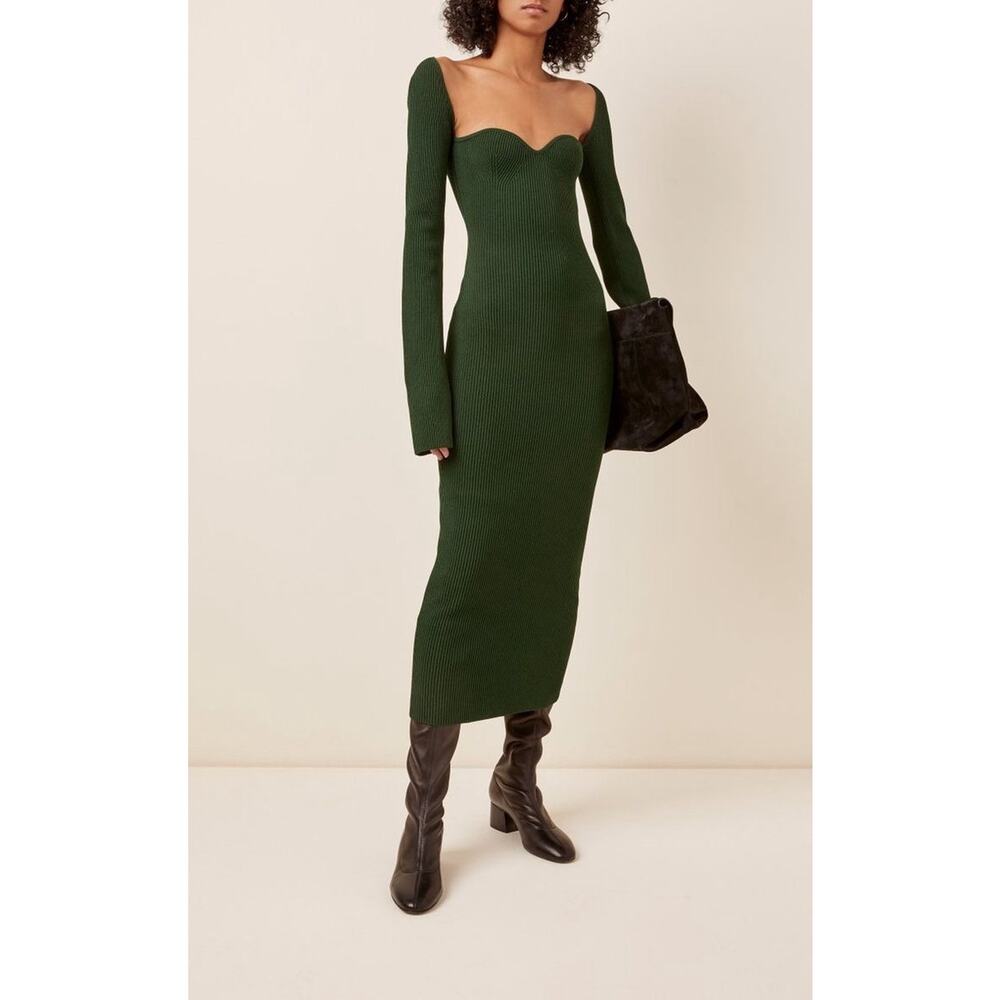 Khaite Beth Long Sleeve Bustier Midi Dress Medium